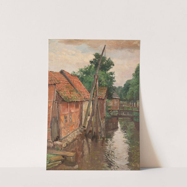 View of a village with stream by Michał Gorstkin-Wywiórski