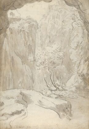 View of a Waterfall in Tivoli From Within a Cave
