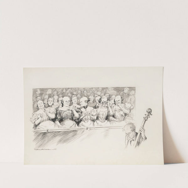 View of an audience at a concert, with one musician in the orchestra pit partially visible. (1897) by William Henry Walker
