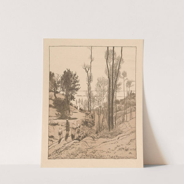 View of Lake Garda with a shepherdess tending goats and sheep (1897) by Hans Thoma