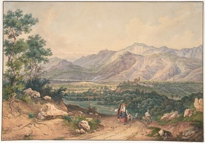 View of Lebanon, after an English Engraving and an Italianate motif of the Sabiner Mountains