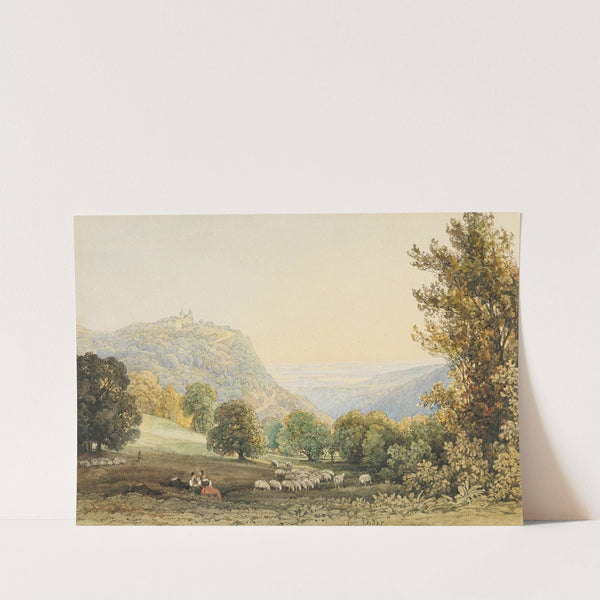 View of Leopoldsberg with resting women and sheep in the foreground by Thomas Ender