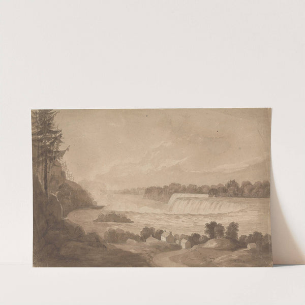 View of Niagara Falls with the Falls in the Background, Right, and Landscape with Houses in the Foreground by Isaac Weld