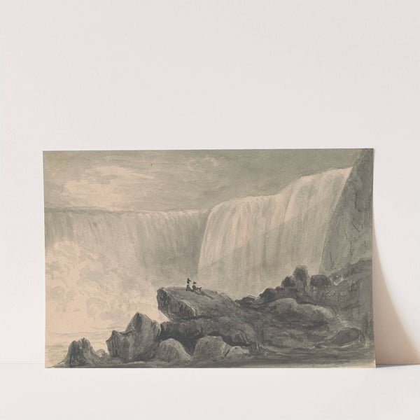 View of Niagara Falls with Two Figures Sitting on a Rock Center Foreground by Isaac Weld