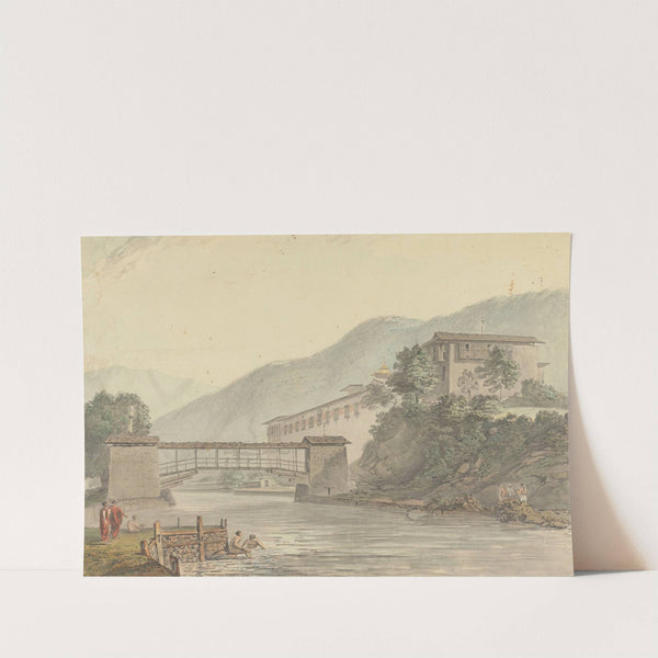 View of Tashichoedzong, Bhutan and Foot Bridge by Samuel Davis