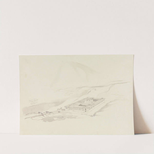 View of Tasicho Dzong from Above (panoramic view of a large building in a valley) by Samuel Davis