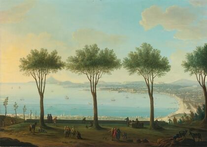 View Of The Bay Of Naples From The South (Possibly Poggioreale), Looking North With A King Of The Bourbon Family, Possibly Ferdinand Iv, In The Foreground