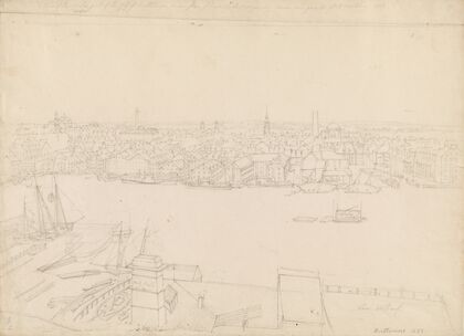 View of the center part of the city of Baltimore, as seen from Federal Hill comprising scarce one quarter of its buildings, 1828