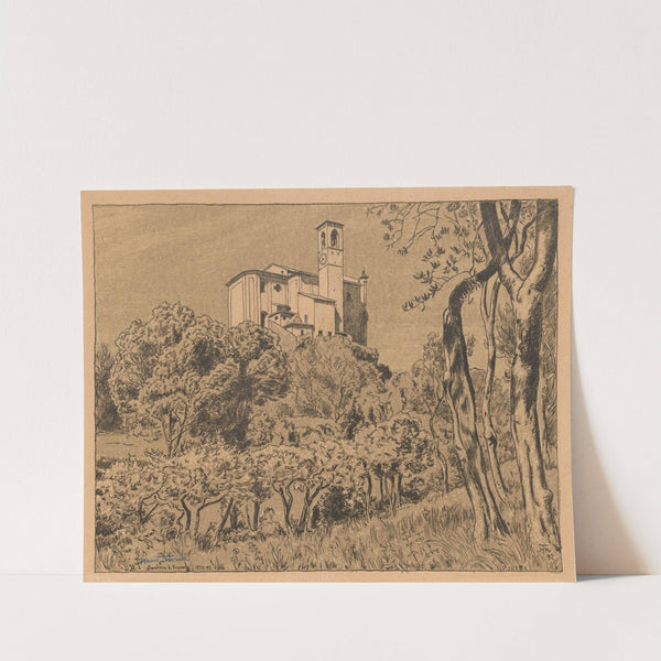 View of the church of St. Nicholas the Wonderworker on a hill in Gardone Riviera on Lake Garda, Lombardy (1897) by Hans Thoma