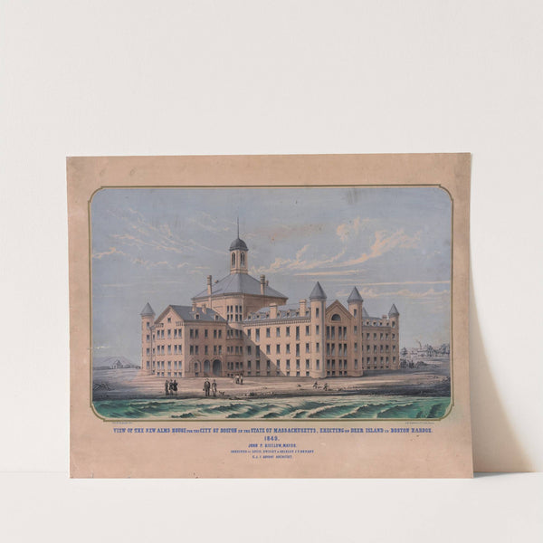 View of the new alms house for the city of Boston in the state of Massachusetts, erecting on Deer Island in Boston Harbor by John H. Bufford'''s & Sons