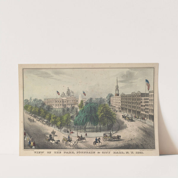 View of the Park, Fountain & City Hall, N.Y. 1851. (1851) by Currier & Ives.