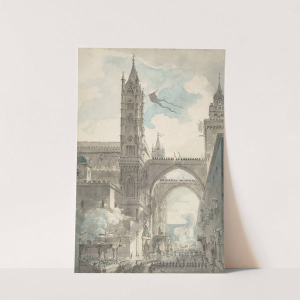 View of the Portal and Principal Entrance of the Cathedral of Palermo during the Festival of Sta. Rosalia by Louis Jean Desprez