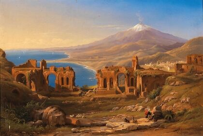 View of the Ruins of the Ancient Theatre of Taormina, Sicily