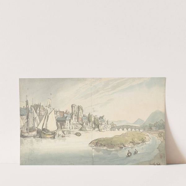 View of town on a river (Carwitham Castle) (1775–1827) by Thomas Rowlandson