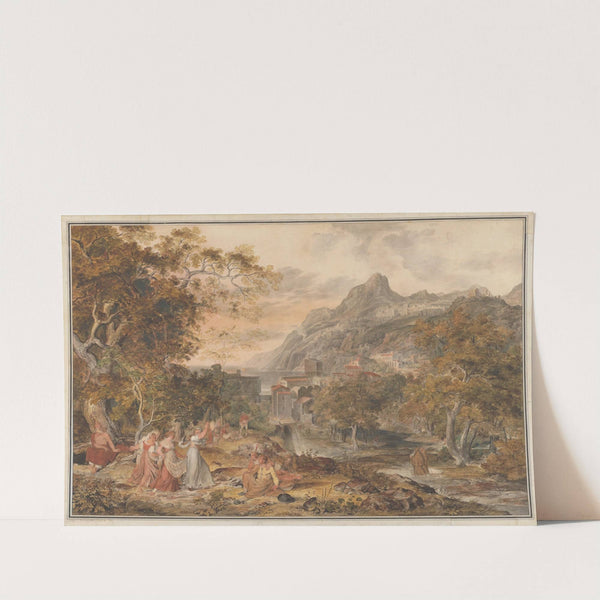 View of Vietri with Young Country Women Dancing for Shepherds in the Foreground by Joseph Anton Koch