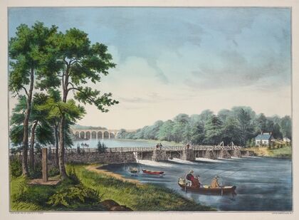 View on the Harlem River, N.Y. The High Bridge in the distance (1852)