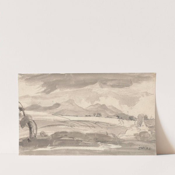 View Overlooking Fields to Distant Mountains, with a Cottage at Right by James Ward