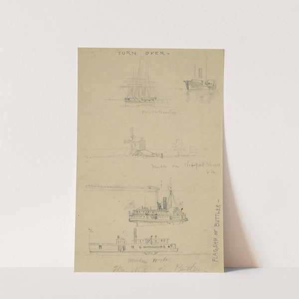 Views of ships and a mill by Alfred Rudolph Waud
