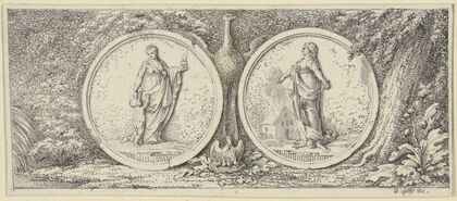 Vignette mit zwei Medaillons; Güte und Bosheit, ca. 1775