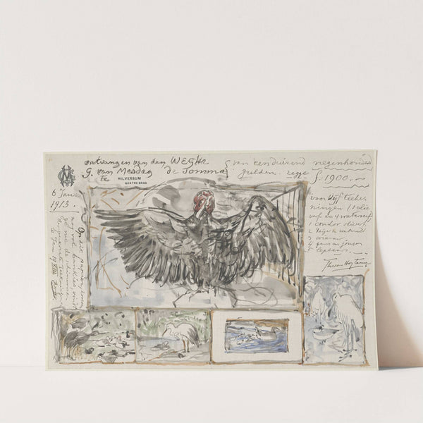 Vijf schetsen naar werken van vogels by Theo van Hoytema