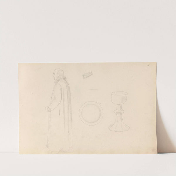Vilhelm Birkedal i prestekappe; disk og kalk (1858) by Adolph Tidemand