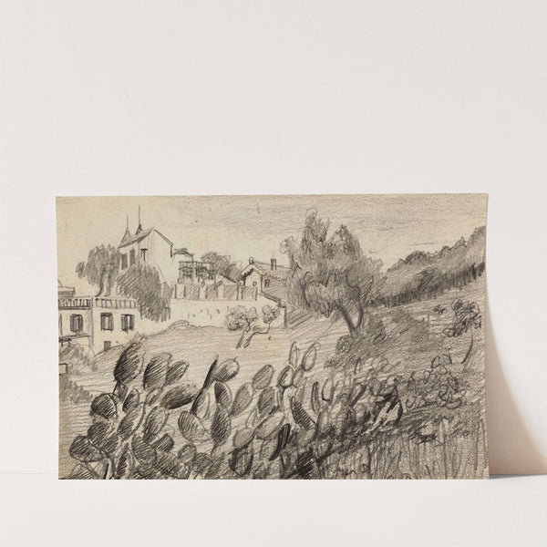 Villa dans un paysage avec cactus au premier plan by Arthur-Joseph Gueniot