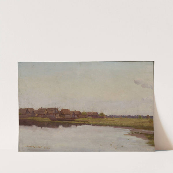 Village at waterside by Jozef Chelmonski