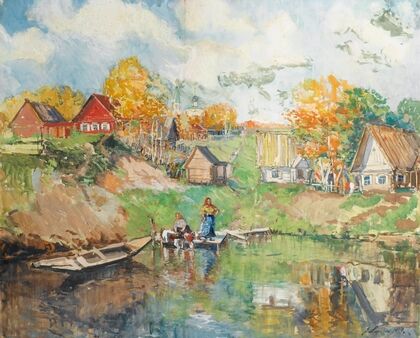 Village au bord d’un lac en Russie