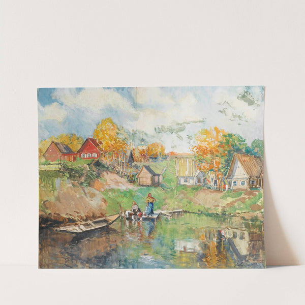Village au bord d'un lac en Russie by Georgy Alexandrovich Lapchine