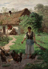 Village girl feeding hens