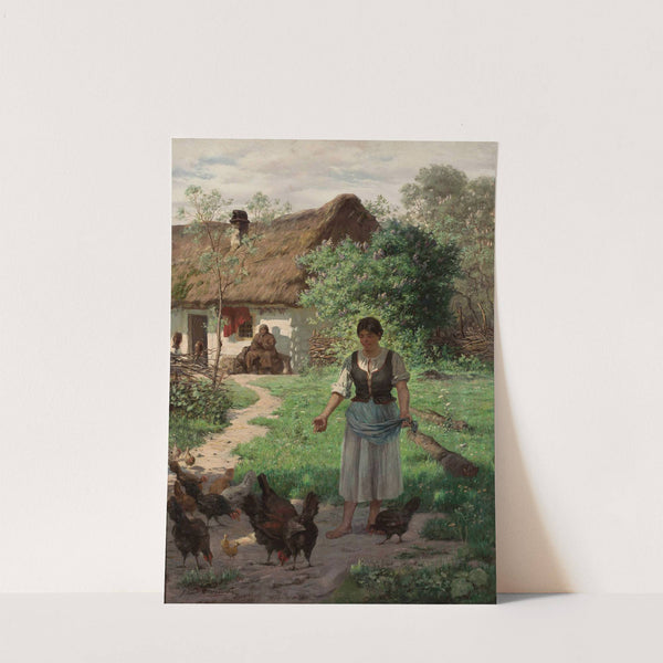 Village girl feeding hens by Aleksander Mroczkowski