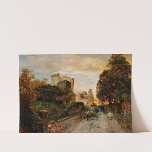 Village street at sunset by Oswald Achenbach