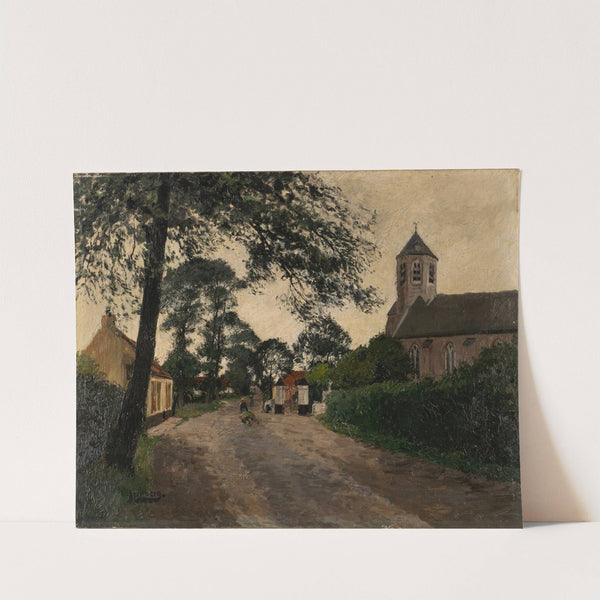 Village street with church by August Jernberg