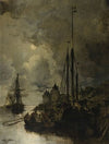 Ville en bord de mer au clair de lune