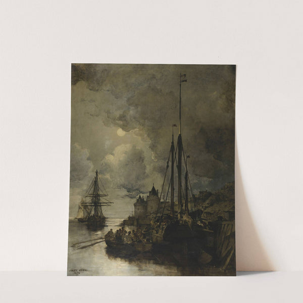 Ville en bord de mer au clair de lune by Jules-Achille Noël