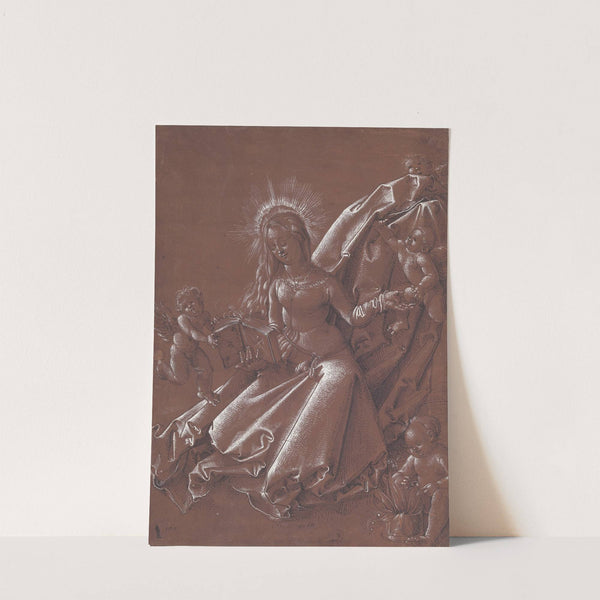 Virgin Mary seated on the ground, reading a book, surrounded by angels by Hans Baldung