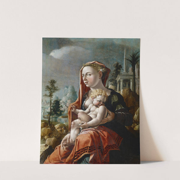Virgin With Child In Front Of A Landscape by Maarten Van Heemskerck