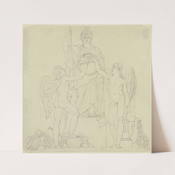 Virtus schreibt den Namen Karls auf den Schild der Stadt Frankfurt; Entwurf für ein Denkmal für Karl von Dalberg (ca 1810) by Peter von Cornelius