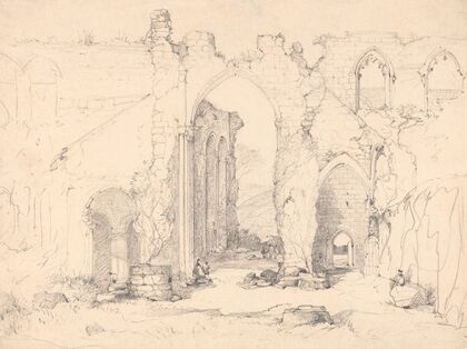 Visitors at a Ruined Abbey