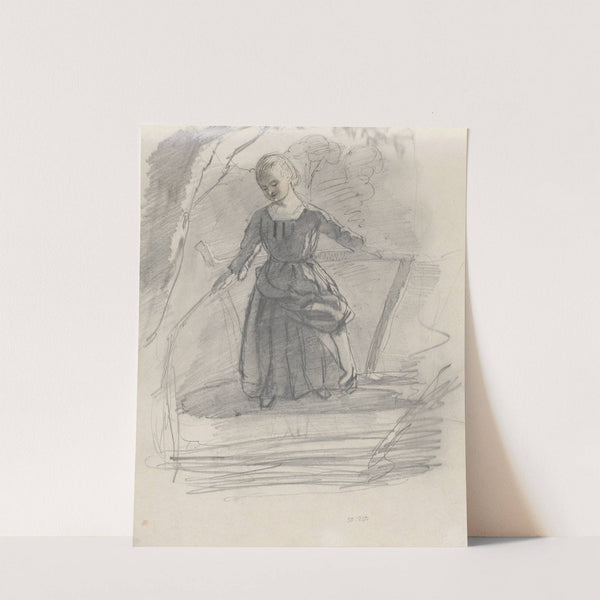 Vissend meisje op een brug by August Allebé