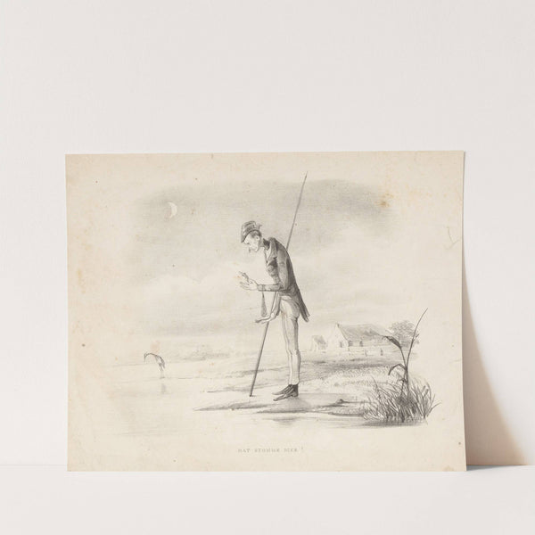 Visser kijkt teleurgesteld naar zijn vangst (1832 - 1897) by Alexander Ver Huell