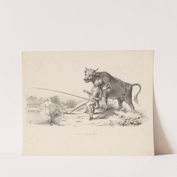 Visser schrikt van stier (1832 - 1897) by Alexander Ver Huell