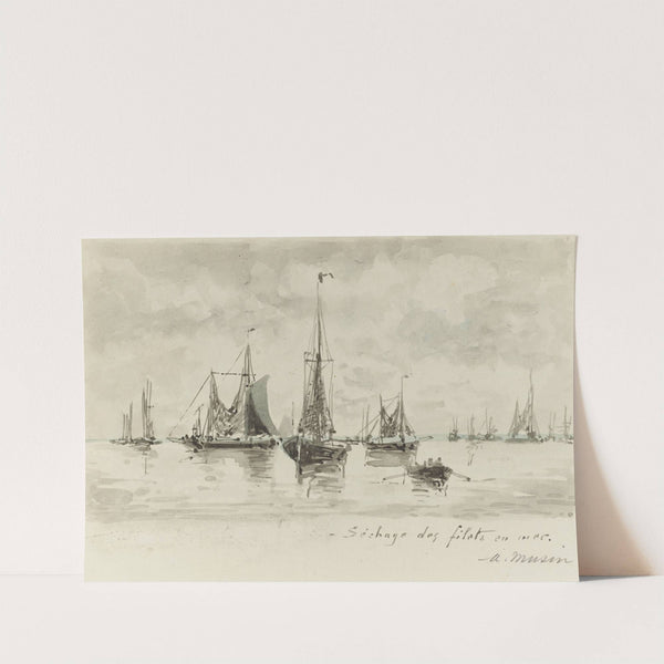 Vissersboten. Het drogen van de netten op zee by Auguste Musin