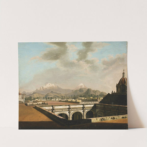 Vista de los Volcanes desde la azotea de un Palacio Civil Novohispano by Pietro Gualdi