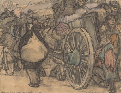 Vluchtelingen onderweg van Antwerpen naar Roosendaal, 1914