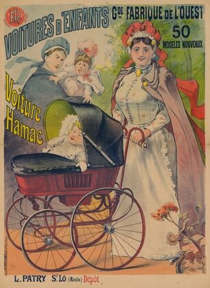 Voitures d’enfants, grande fabrique de l’Ouest. 50 modéles nouveaux. Voiture hamac (1892)