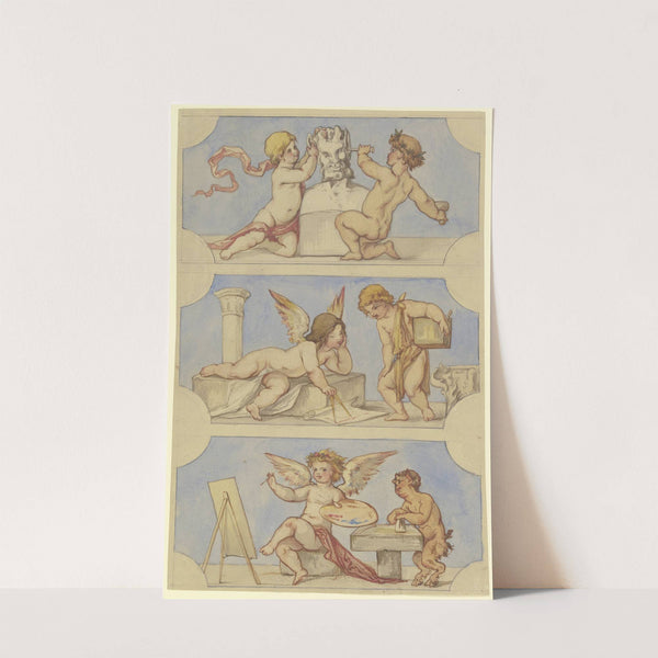 Von Putten verkörperte Allegorien der Bildhauerei, der Architektur und der Malerei by Victor Müller