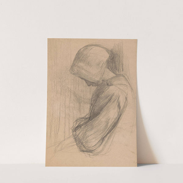 Voorovergebogen zittende vrouw met kapje (1893 - 1962) by Jan Veth