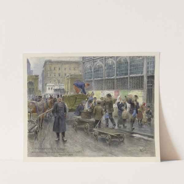 Vor der Detailmarkthalle I. Zedlitzgasse. (An einem Verkaufstage der von der Gemeinde Wien abgegebenen Kartoffel) Kriegsjahre 1914-16 (1916) by Moritz Ledeli