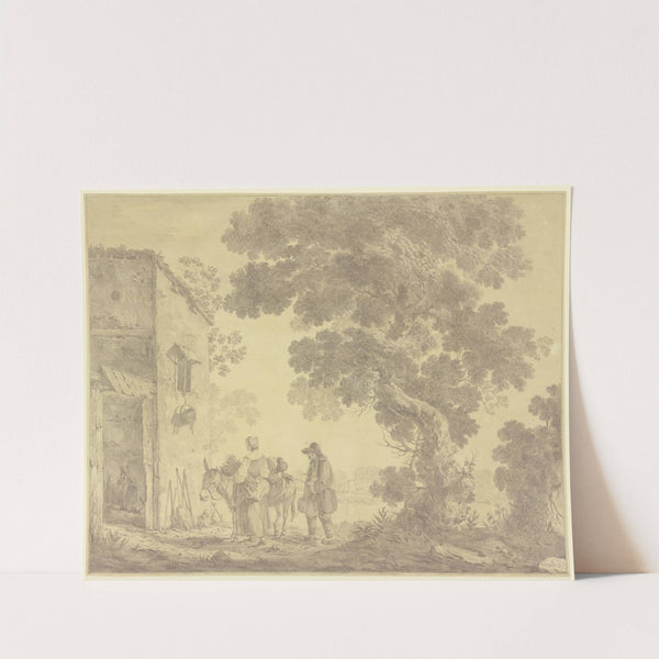 Vor einem Hause unter einem großen Baume ein Mann und eine Frau mit einem Esel by Jean-Baptiste Pillement